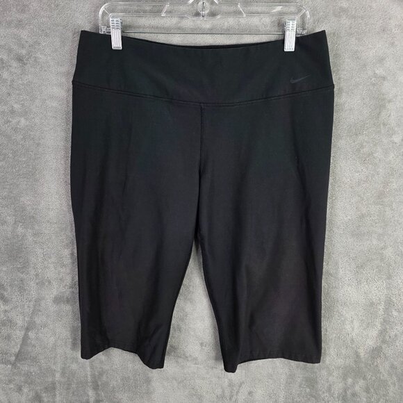 Womens Nike Dri Fit Black Performance Capris Leggings Hi Rise Polyester Blend XL - Picture 2 of 11